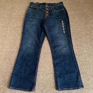 J.Crew Mid Rise Flare Crop Jeans Womens 28 Blue Denim Medium Wash Button Fly NWT